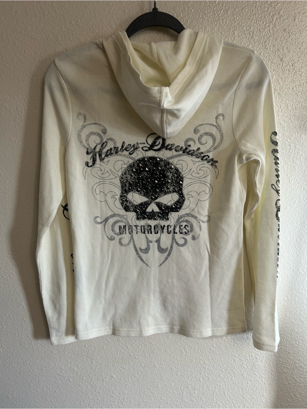 Harley Davidson Waffle Studded Skull Pullover Hoodie Womens Size M - Picture 6 of 9